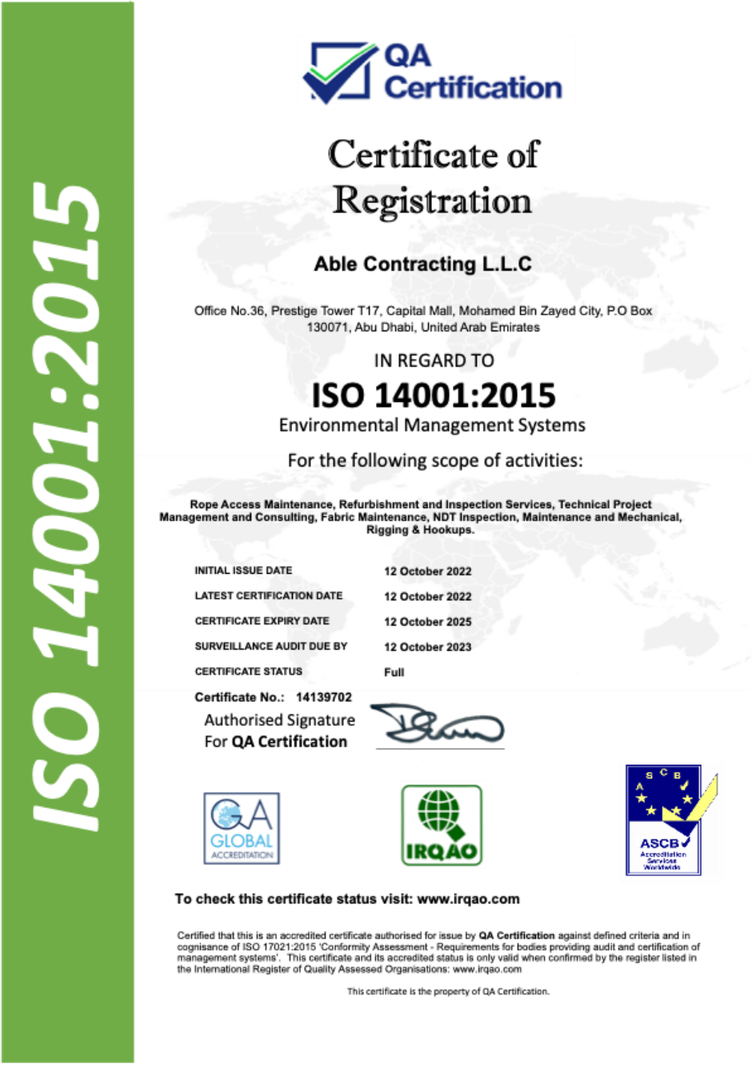 ISO 14001:2015 Certificate of Registration